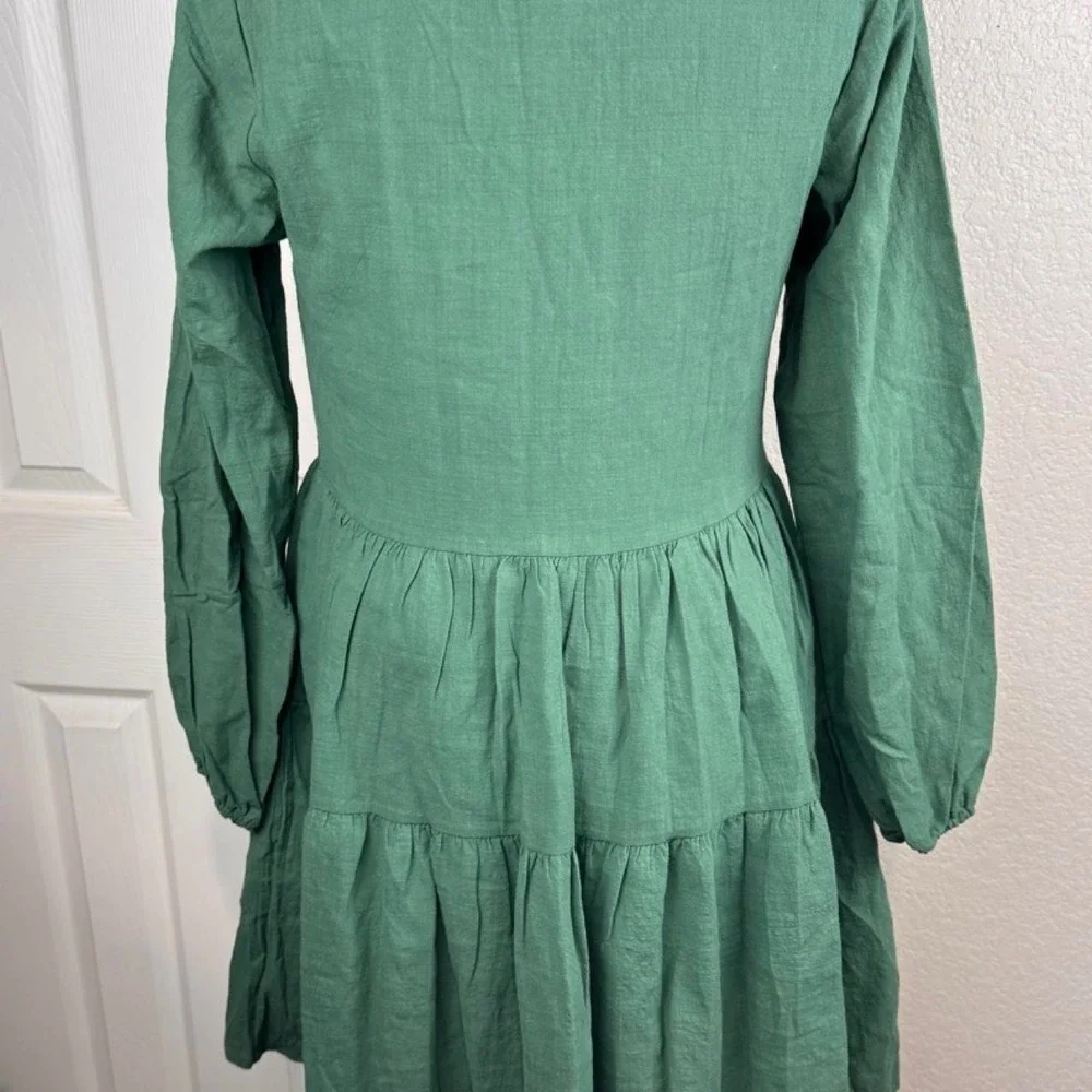Fancyinn Green Linen Dress Women's XS Sleeveless Summer Mini Casual Boho